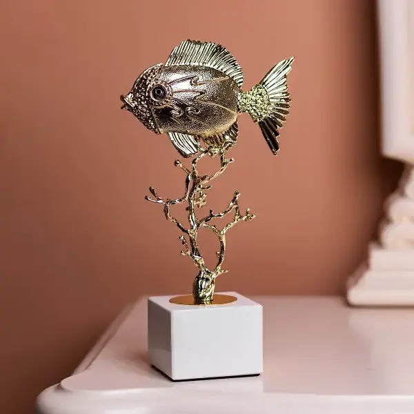 Декоративна фігурка Yiwu Gold Fish 16x8x30 см металева статуетка золотої рибки колекційна для дому декор на камін HP-7-18 - фото 2