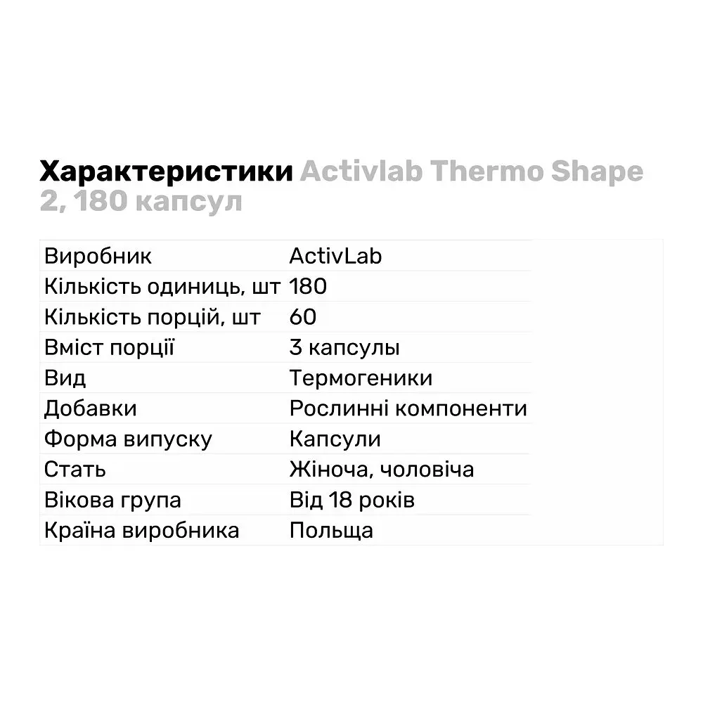Жироспалювач ActivLab Thermo Shape 2, 180 капсул - фото 2