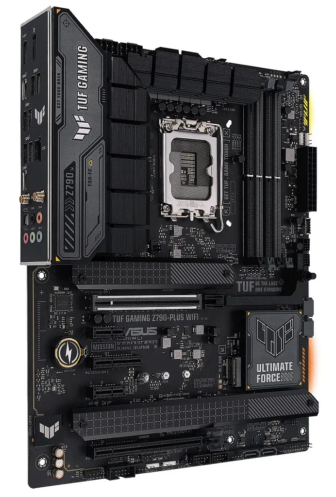 Материнская плата LGA1700, Asus TUF GAMING Z790-PLUS WIFI, Z790, 4xDDR5, Int. 2xPCI-E 1x 3.0, S1220A, Intel 2.5Gb, WiFi 6, Bluetooth 5.2, 10xUSB3.2/2xUSB2.0, HDMI/DP, ATX - фото 2