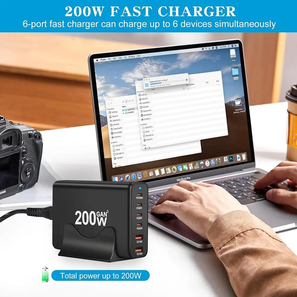 Мережевий зарядний пристрій USB-C 200W 6-портовий - фото 8