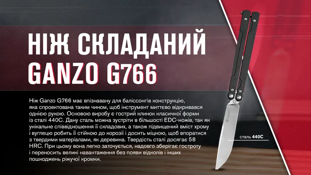 Ніж-метелик Ganzo 440С 89х114 мм Чорний - фото 8