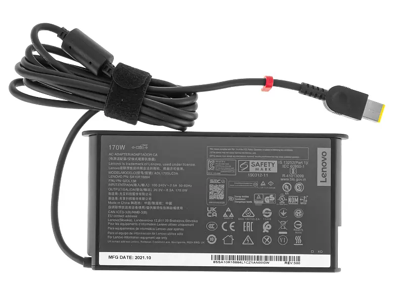 Блок живлення для ноутбука Lenovo 20V, 8.5A, 170W, SLIM, USB+pin (Square 5 Pin DC Plug), black (5A10J75115) (без кабелю!) - фото 3