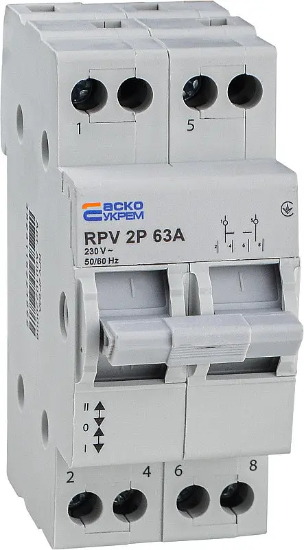 Ручной переключатель ввода (I‑0‑II) 2P 63A RPV АСКО‑УКРЕМ (A0010220006) - фото 4