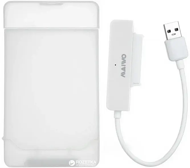 Адаптер підключення HDD 2,5″ SATA/SSD до порту USB3.0 + контейнер Maiwo захисний для HDD 2,5″, білий (K104-U3S білий)
