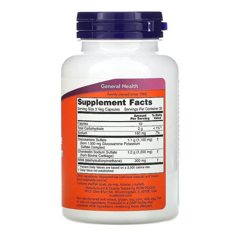 Глюкозамін і хондроїтін Glucosamine & Chondroitin with MSM 90 капсул NOW vit0006126 - фото 2