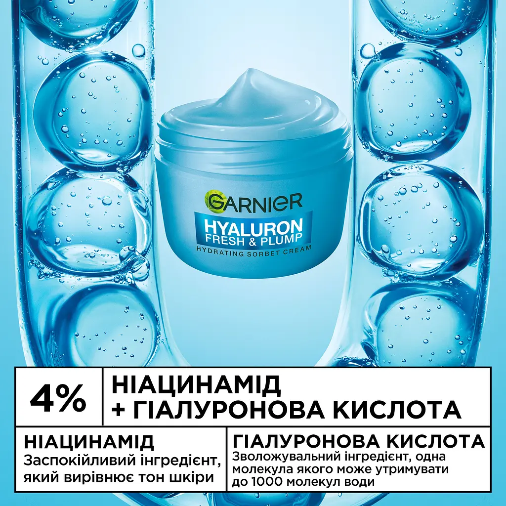 Крем-сорбет для обличчя Garnier Hyaluron Fresh & Plump зволожувальний з гіалуроновою кислотою для надання свіжості та пружності шкірі 85 г - фото 2