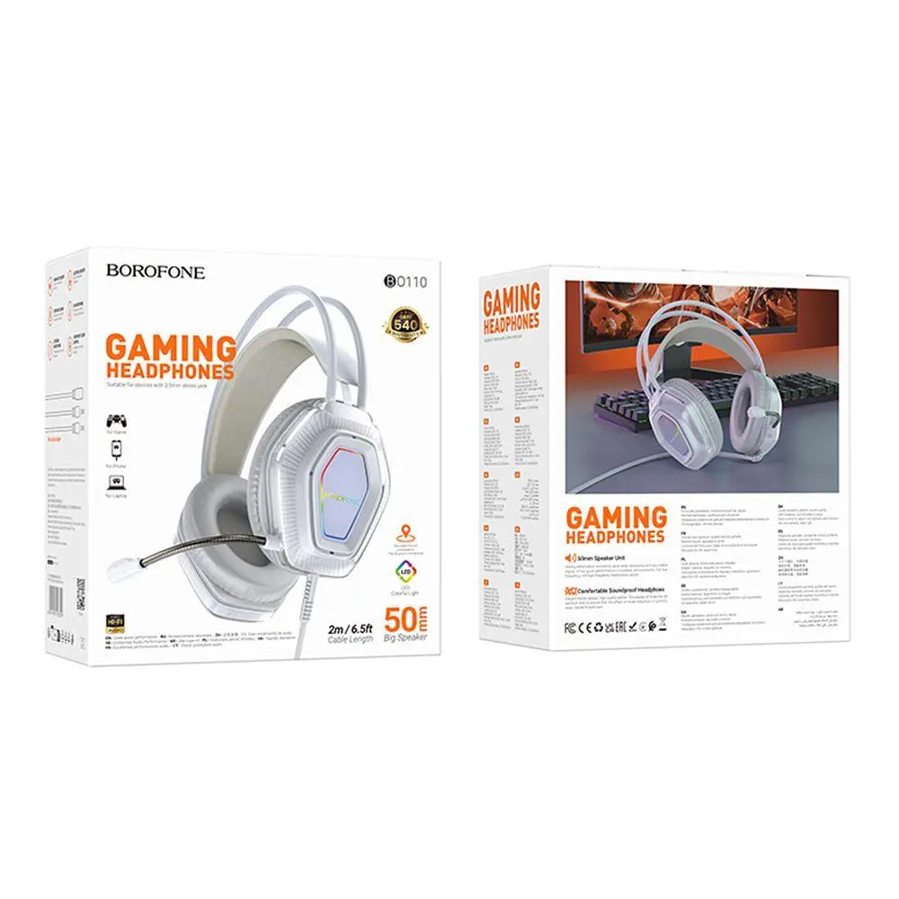 Проводные игровые наушники Borofone BO110 Fight, USB, 3.5mm, 2m, Серый - фото 4