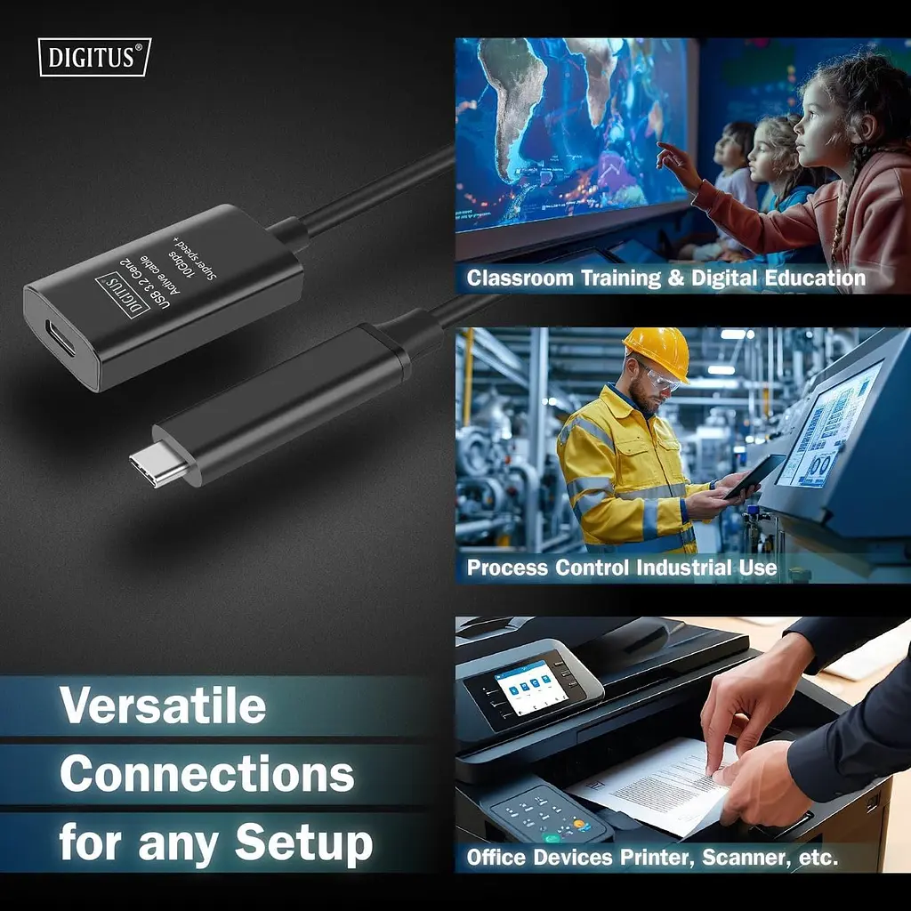 Подовжувач Digitus USB 3.2 Gen2 Active Cable 10G, C/M-C/F, 5м, чорний teh0013732 - фото 7