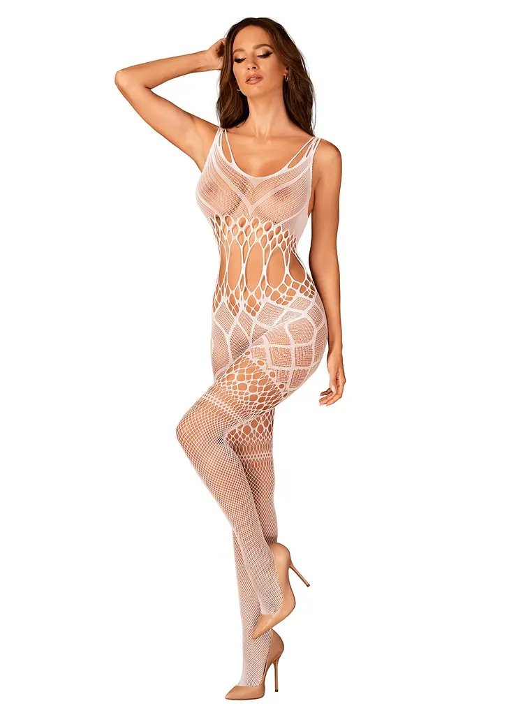 Сітчастий бодістокінг з імітацією топа та шортів Obsessive Bodystocking G330 XL/XXL, white, з доступом - фото 3