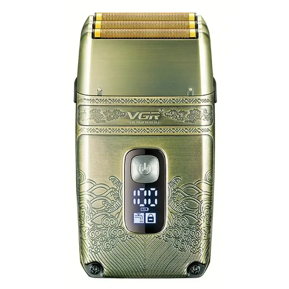 Електробритва шейвер VGR V-335 від USB, з LED-дисплеєм, Золотистий / Професійна бритва з трьома ножовими блоками - фото 3