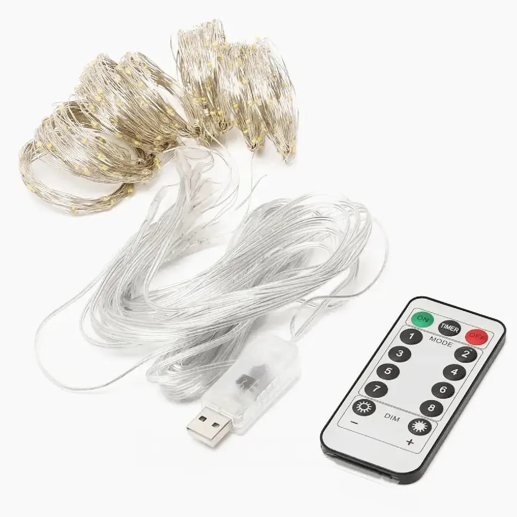 Світлодіодна гірлянда-завіса USB 200 LED 3x2м з пультом Блакитний (47719-708_214) - фото 9