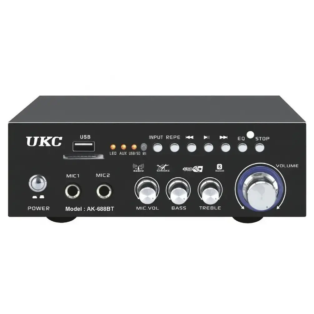 Підсилювач звуку UKC AK-688BT Bluetooth Караоке 2-канальний 2x30W Black - фото 2