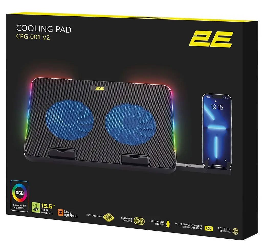 Підставка для ноутбука 2E GAMING CPG-001 V2, до 15.6", 2xUSB-A, phone holder, RGB, чорний - фото 3