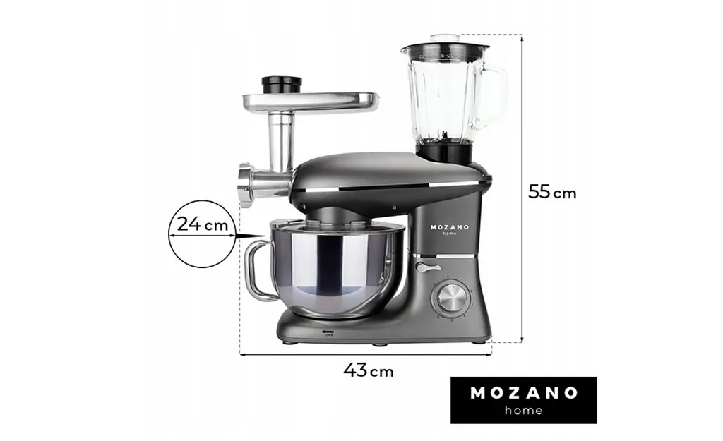 Кухонний комбайн Mozano професійний тістоміс 3в1 Kitchen Machine 2300 Вт чаша 6,2л Silver Кулінарна книга в подарунок - фото 3