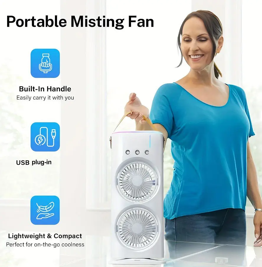 Портативный вентилятор Voltronic T1818, увлажнение, подсветка, Air Cooler Fan White - фото 10