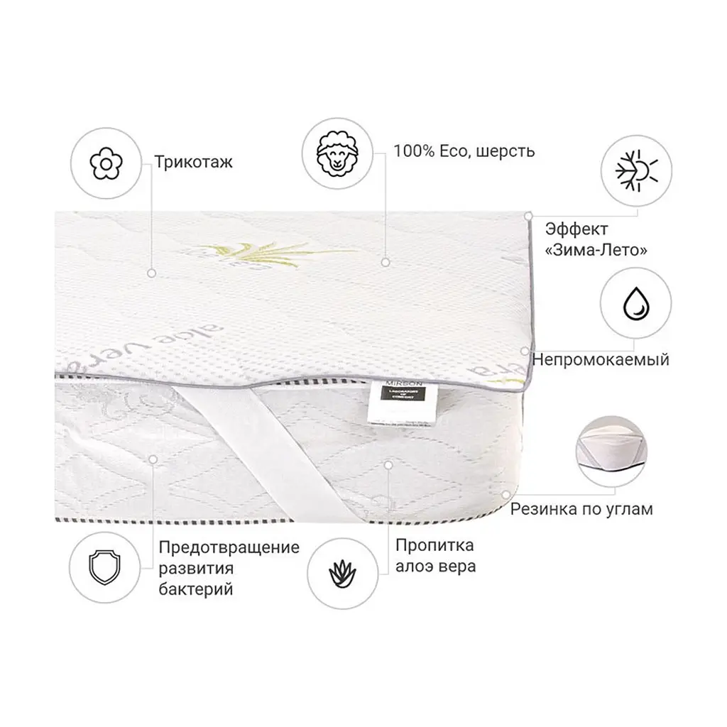 Наматрацник MirSon №1014 Alberto Wool Seasons Aloe Vera 70х190 см (2200001495197) - фото 3