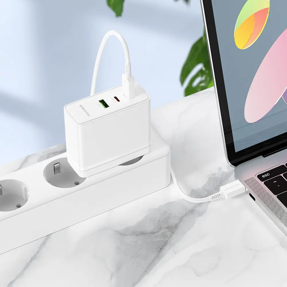 Зарядний пристрій Borofone BN11 USB/2 Type-C PD 100W білий + кабель Type-C to Type-C - фото 2