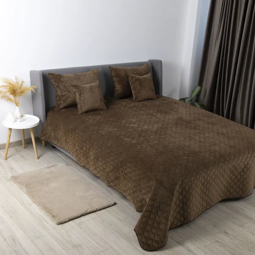 Покривало ТЕП велюрове Velour 220x240 см коричневе Ромб круглий - фото 3