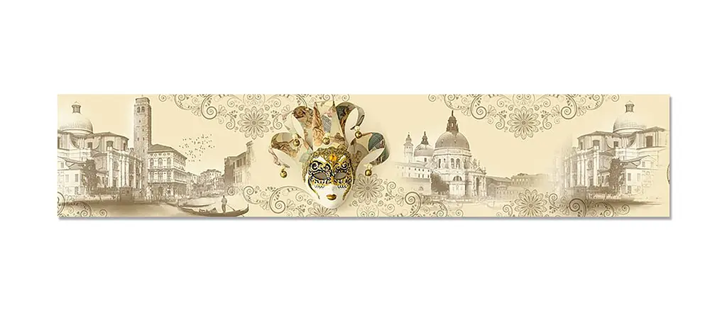 Вініловий кухонний фартух Happy Pocket Карнавальна Маска наклейка кухні Венеція гондола Люди Бежевий Z181742 - фото 6