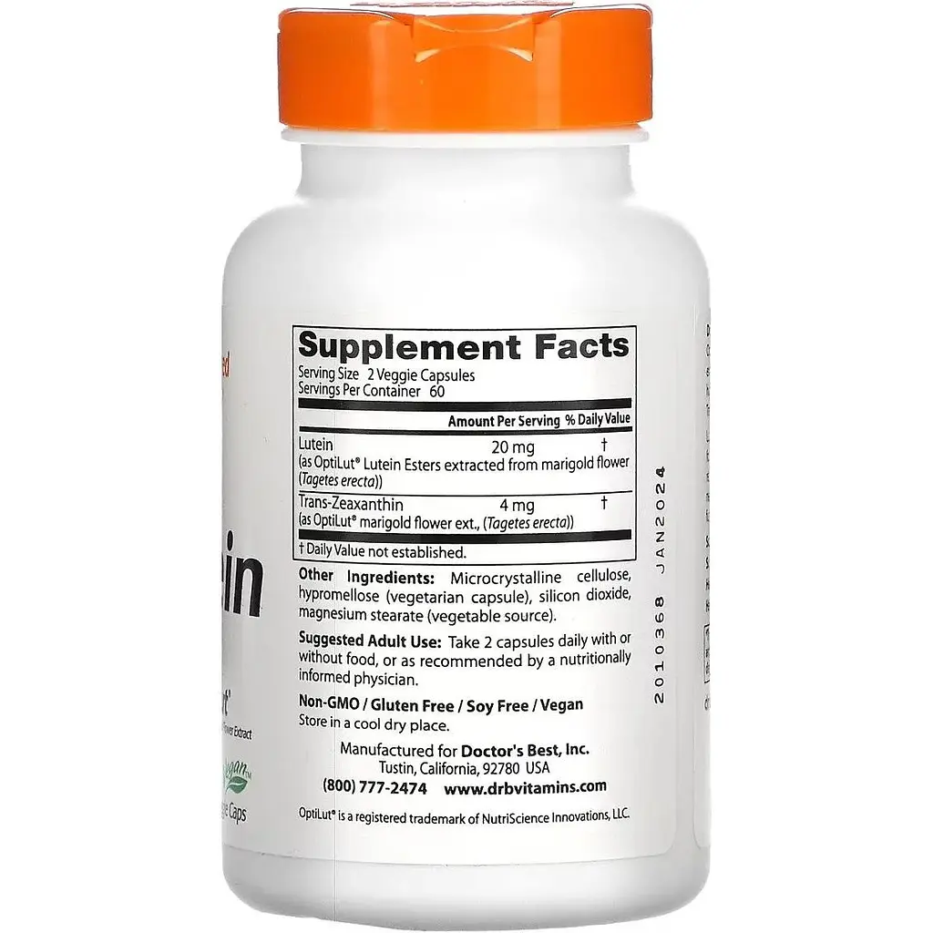Лютеїн Doctor's Best Lutein with OptiLut 10 мг 120 гелевих капсул - фото 2