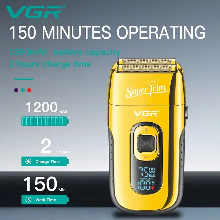 Електробритва VGR V-332, шейвер, подвійне лезо, тример для бороди, LED-дисплей, золотиста - фото 3