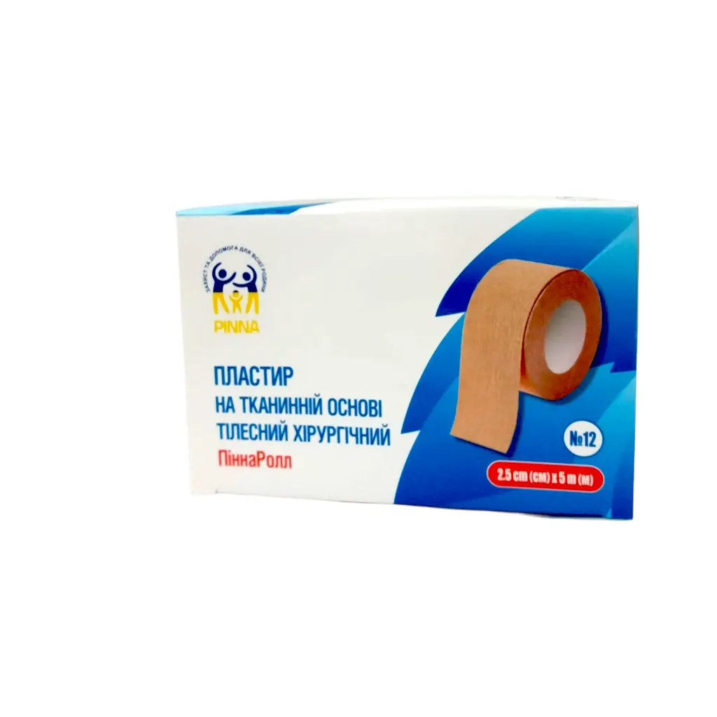 Пластир рулонний на тканинній основі PINNA тілесний хірургічний ПіннаРолл 12 шт. 2,5 см х 5 м