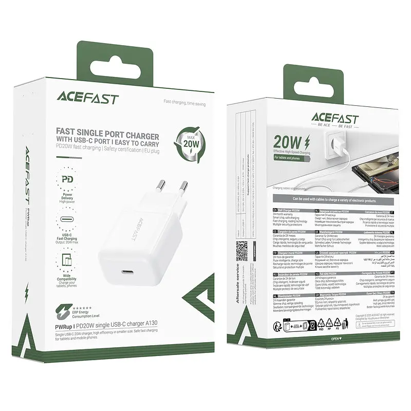 Мережевий зарядний пристрій ACEFAST A130 PD20W single USB-C charger білий - фото 2