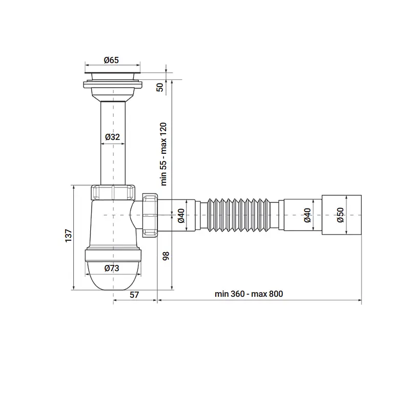 Сифон для раковини Zerix SU-01 з ревізією 1 1/4″ ZX4947 - фото 2