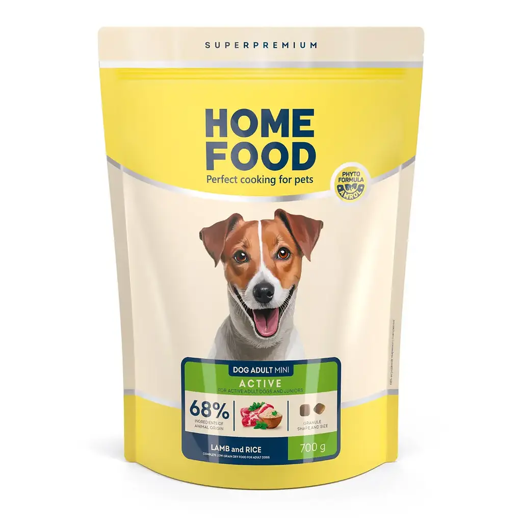 Низькозерновий сухий корм для активних собак і юніорів малих порід Home Food з ягнятиною та рисом, 700 г