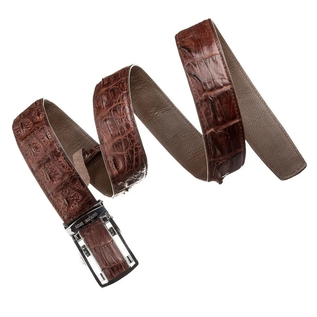 Ремінь-автомат з натуральної шкіри крокодила (каймана) коричневий CROCODILE LEATHER 18235 120 см - фото 3