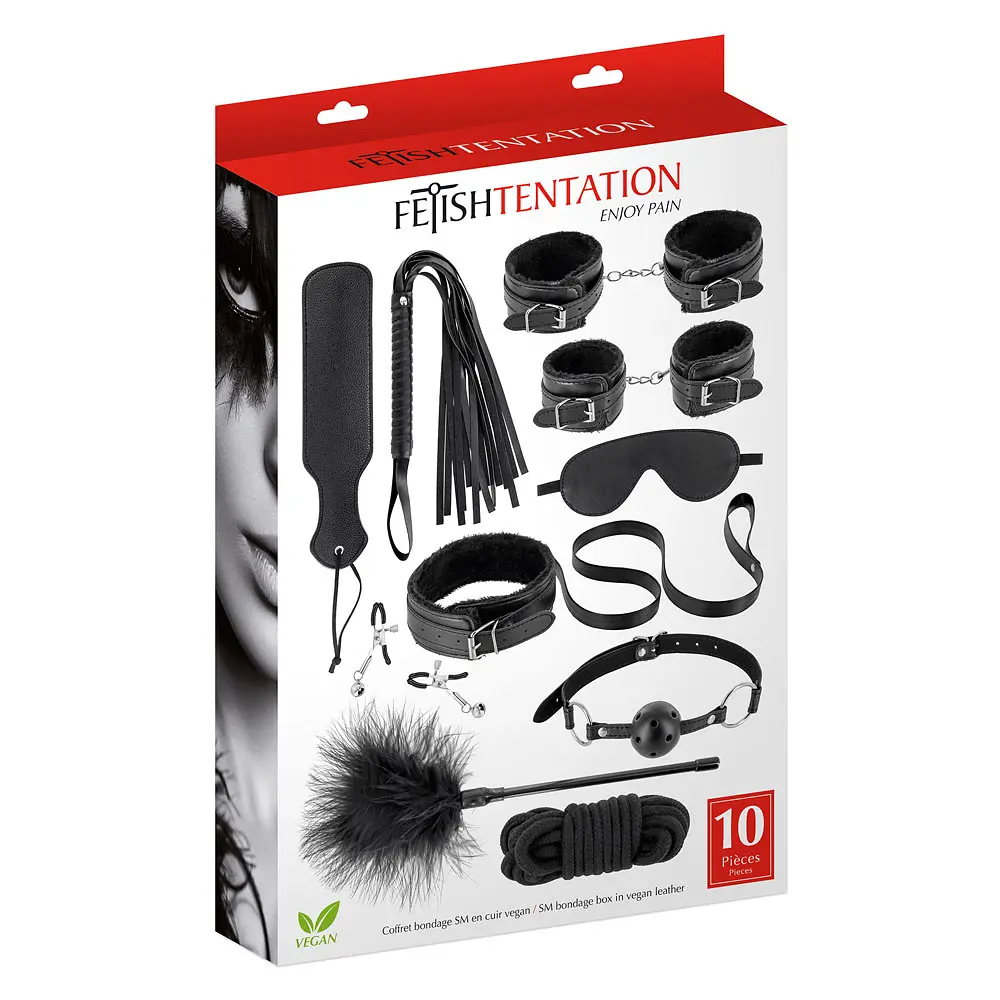 BDSM набір Fetish Tentation Enjoy Pain SM Bondage Box 10 шт. чорний - фото 2