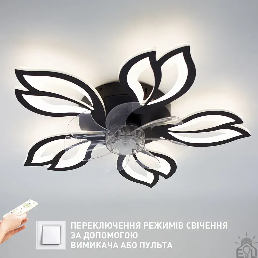 Люстра з вентилятором керована світлодіодна FAN ASTRA 52 Вт + 19 Вт 625x125 мм Чорна ESLLSE - фото 7