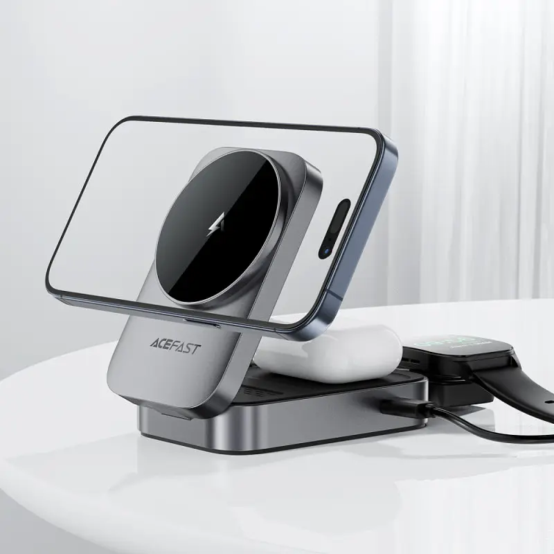 БЗП Acefast E22 desktop 3-in-1 Metal gray - фото 4