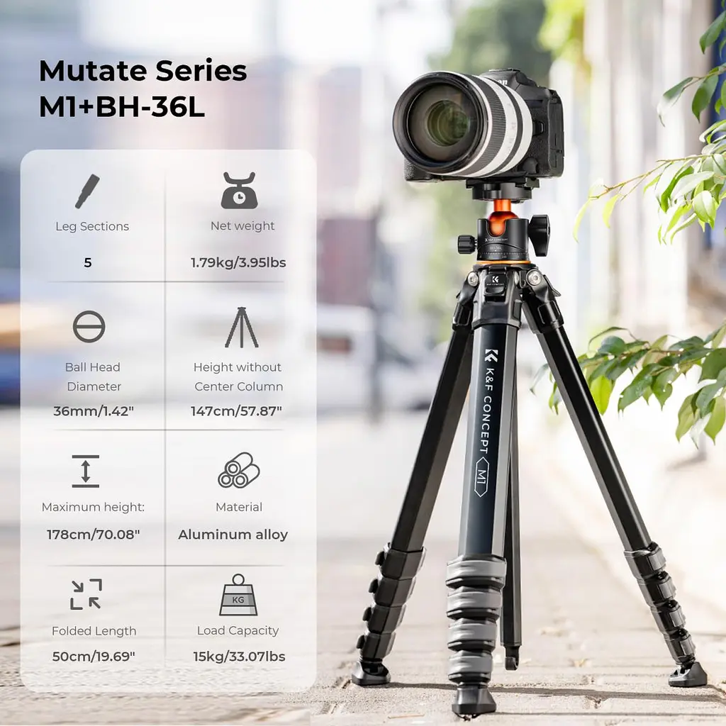 Штатив K&F Concept M1+BH-35L (KF09.105V1) для фото та відео, Чорний - фото 2