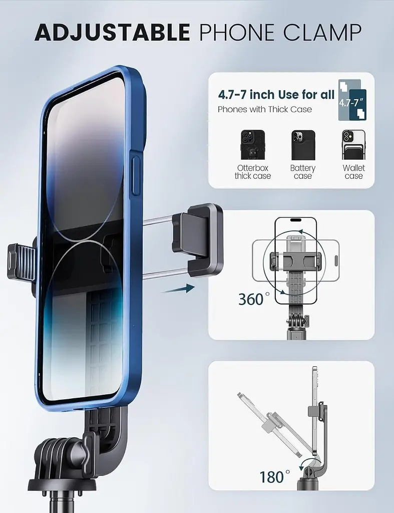 ANXRE 60-дюймовий штатив для телефону Selfie Stick з пультом дистанційного керування, портативний штатив для мобільного телефону - фото 6