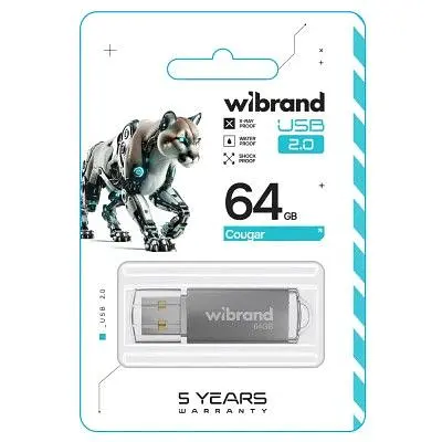 USB флеш накопичувач Wibrand 64GB Cougar Silver USB 2.0 (WI2.0/CU64P1S) - фото 2