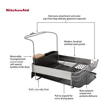 Підставка для сушки посуду KitchenAid Sinkware, 61,5 x 38,5 x 37,5 см, сірий (KEG896BXCGA) - фото 2
