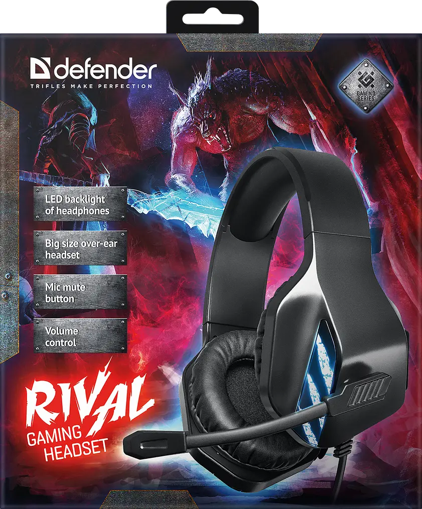 Ігрові навушники Defender Rival 2.2м з мікрофоном та підсвічуванням (Чорний) - фото 5