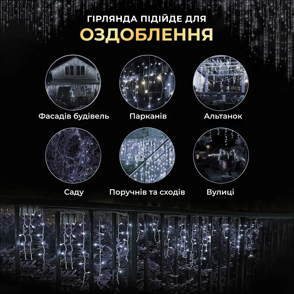 Гирлянда GarlandoPro Бахрома уличная 390 LED 20 м черная, белый (20MBW) - фото 9