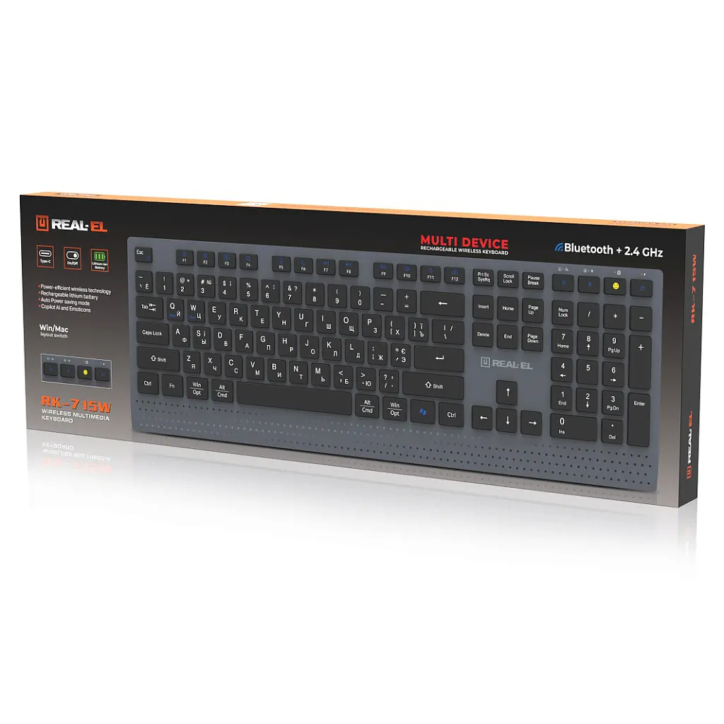 Клавіатура REAL-EL RK-715W Wireless/Bluetooth Black/Gray (EL123100051) - фото 8