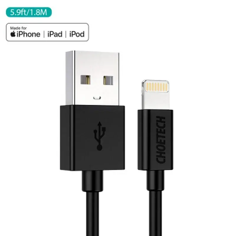 Дата кабель USB 2.0 AM to Lightning 1.8m 2.1A MFI Black Choetech (IP0027-BK) - фото 2