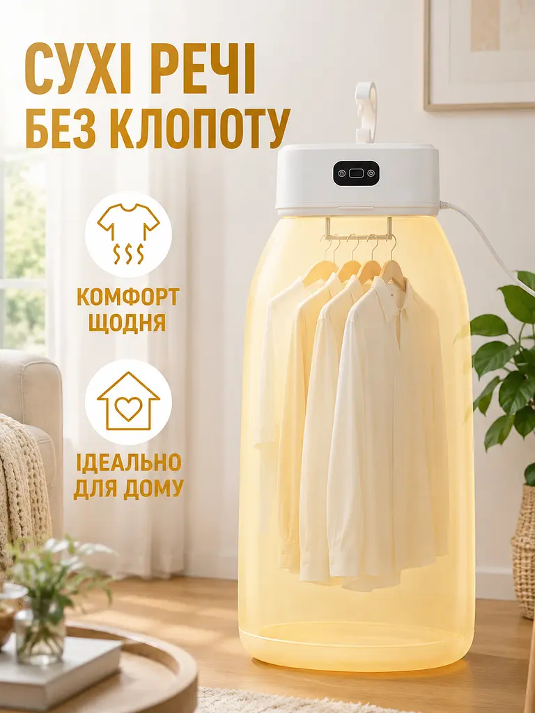 Складана електросушарка для одягу 600 Вт біла з чохлом і таймером (49676020) - фото 8