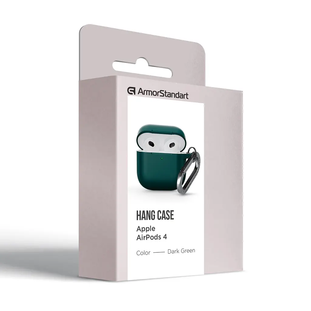Силіконовий чохол для навушників Apple AirPods 4, Hang Case, зелений, ультратонкий захисний кейс товщиною 2 мм, захист від подряпин, пилу та ударів, компактний, з карабіном для кріплення, ArmorStandart (ARM81280) - фото 8