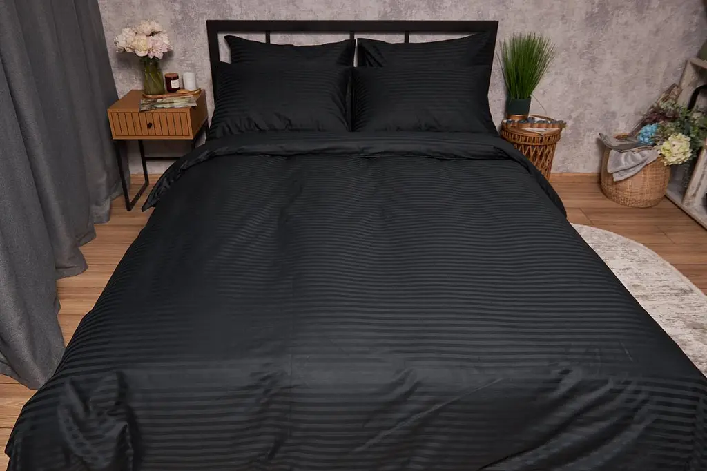 Комплект постільної білизни Moon&Star Satin Stripe Midnight Luxe полуторний євро 160х220 наволочки 2х50х70 - фото 7