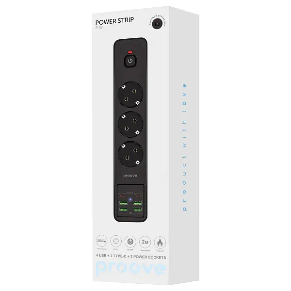 Мережевий фільтр Proove Power Socket P-03 (3 х розетки 4 х USB 2 х Type-C) 2 м - фото 6