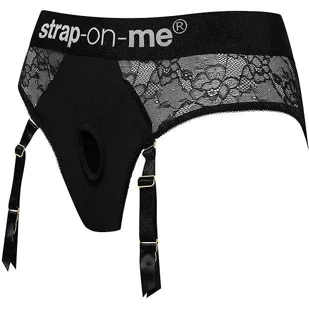 Мереживні трусики для страпона з підв’язками для панчіх Strap-On-Me DIVA HARNESS - L - фото 2