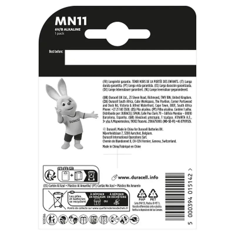 Батарейка MN11 6V спеціальна лужна, A11 / 11A, 1 шт. в упаковці Duracell (5007387) - фото 2