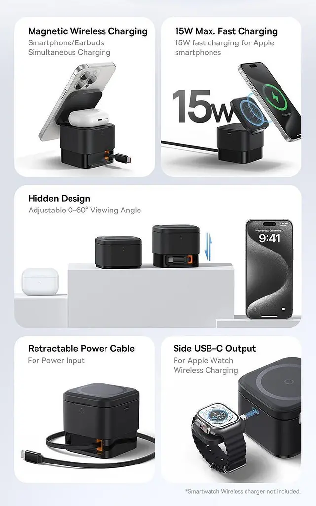 Бездротовий зарядний пристрій Baseus MagPro 2-in-1 Magnetic Wireless Charger 25 W P10264100121-00 Black - фото 6