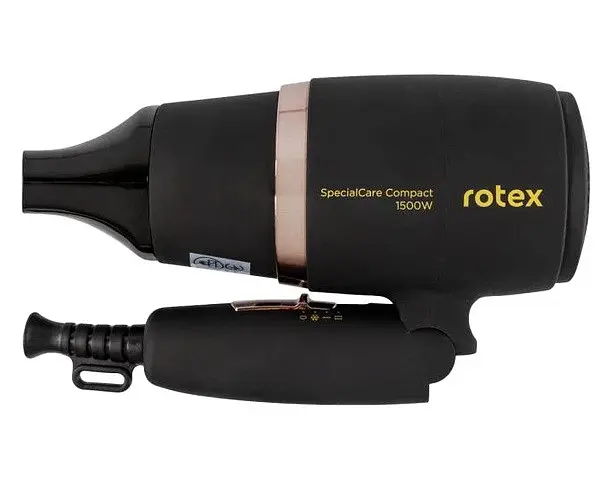 Складаний міні фен Rotex RFF156-B SpecialCare Compact дорожній для сушіння укладання волосся компактний електрофен 1500 Вт Чорний - фото 3