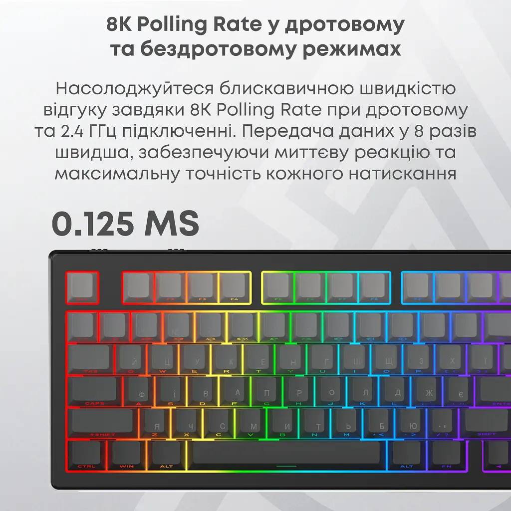 Клавіатура Ajazz AK820 V2 White Peach Switch Wireless/Bluetooth/USB UA Black/Gray (AK820-V2-WP-S-BG) - фото 9